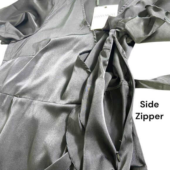 Hanna Nikole Plus Size 16W Flutter Sleeve Black Ruffle Layered Belted Dress NWT - Picture 8 of 10